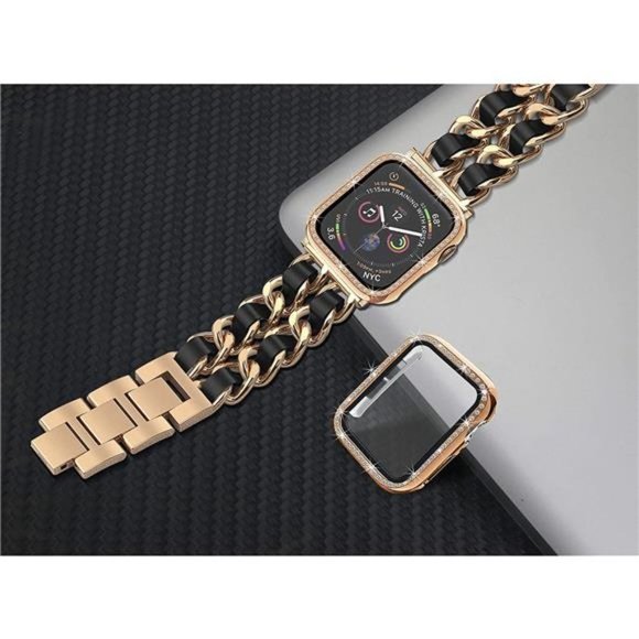 NEW Bling Gold/Black Apple Watch Band with Case main image 4